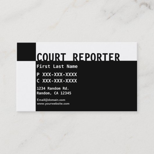 Black white Court Reporter visitekaartjes (Voorkant)
