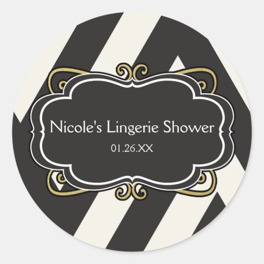 Black White Cream & Gold Lingerie Shower-stickers Ronde Sticker (Voorkant)