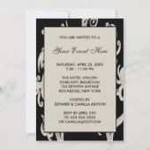 Black White Cream Swirl Party Invitation Sjabloon Kaart (Achterkant)