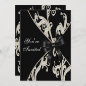 Black White Cream Swirl Party Invitation Sjabloon Kaart (Voorkant / Achterkant)