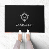 Black & White Crest Elegant Monogram Initial Name Deurmat