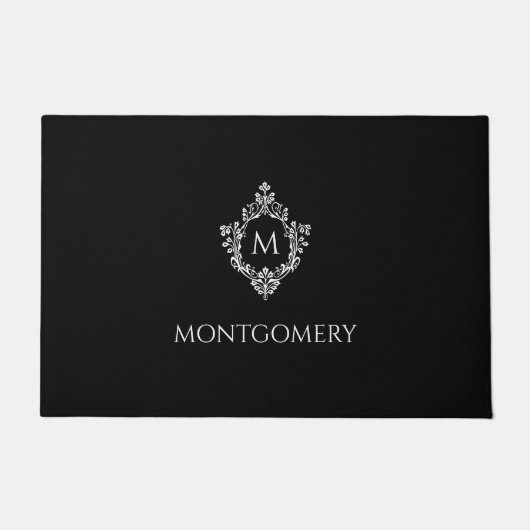 Black & White Crest Elegant Monogram Initial Name Deurmat (Voorkant)