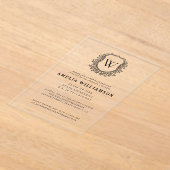 Black White Crest Monogram Afstudeerfeest Acryl Uitnodigingen (Laagn)