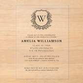 Black White Crest Monogram Afstudeerfeest Acryl Uitnodigingen (Voorkant)