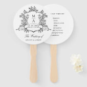 Black & White Crest Wedding Ceremony Tijdlijn Handwaaier (Voorkant en achterkant)