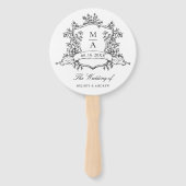 Black & White Crest Wedding Ceremony Tijdlijn Handwaaier (Voorkant)
