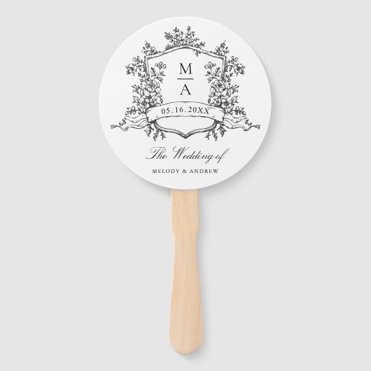 Black & White Crest Wedding Ceremony Tijdlijn Handwaaier (Voorkant)