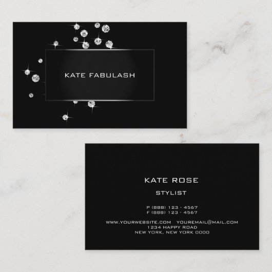 Black White Crystals Diamon Mode Stylist Beauty Visitekaartje (Voorkant / Achterkant)