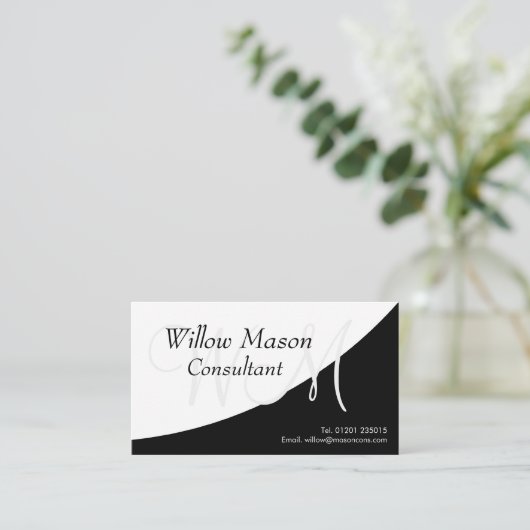 Black White Curved, Monogram Visitekaartje (Staand voorkant)