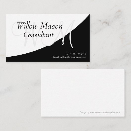 Black White Curved, Monogram Visitekaartje (Voorkant / Achterkant)