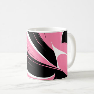 Black & White Curved Streaks on a Pink Background Koffiemok