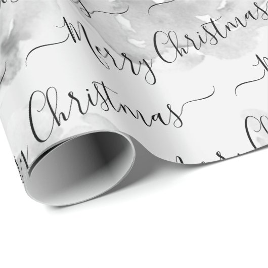 Black White Custom Merry kerstscript Floral Cadeaupapier (Rol Hoek)