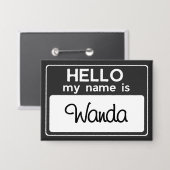 Black White Custom Name Hello My Name Is Button (Voorkant / Achterkant)