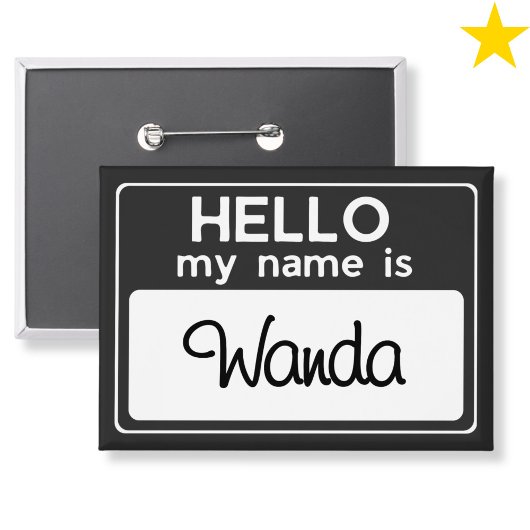 Black White Custom Name Hello My Name Is Button