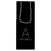 Black White Custom Name Initiaal Modern Wijn Cadeautas (Voorkant)
