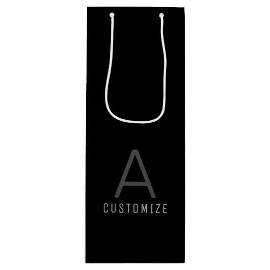 Black White Custom Name Initiaal Modern Wijn Cadeautas (Voorkant)
