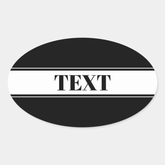 Black & White Custom Name Stripe Ovale Sticker (Voorkant)
