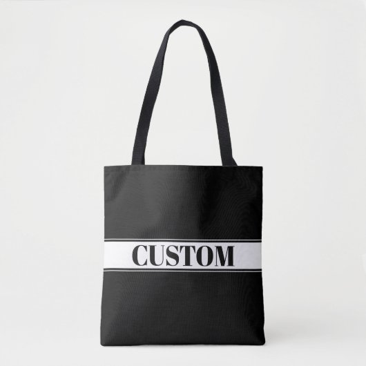 Black & White Custom Name Stripe Tote Bag (Voorkant)