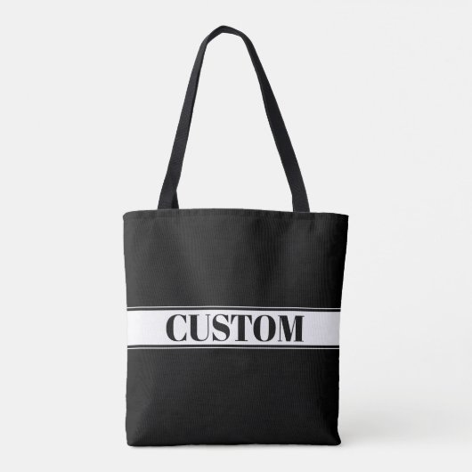 Black & White Custom Name Stripe Tote Bag (Achterkant)