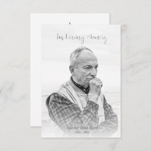 Black & White Custom Photo for Funeral Service Notitiekaartje (Voorkant / Achterkant)