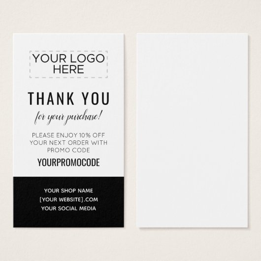 Black White Custom Promo Code Korting Card Visitekaartje (Voorkant /achterkant)