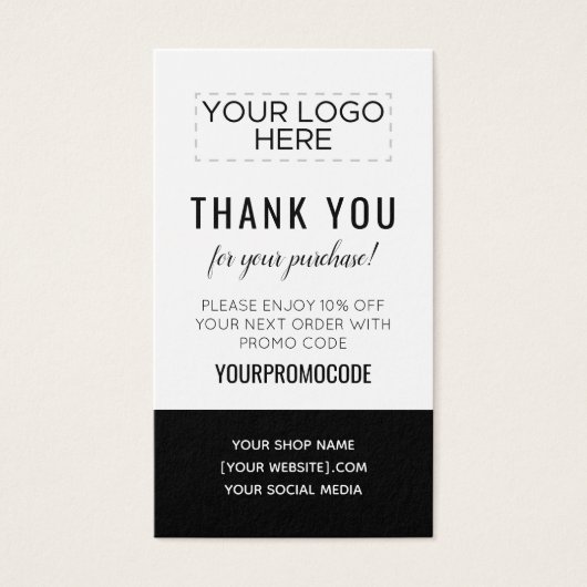Black White Custom Promo Code Korting Card Visitekaartje (Voorkant)