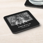 Black White Custom Weddenschap Foto Simple Elegant Bier Onderzetter (Linkerzijde)