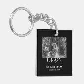 Black White Custom Weddenschap Foto Simple Elegant Sleutelhanger (Voorkant Links)