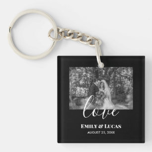 Black White Custom Weddenschap Foto Simple Elegant Sleutelhanger