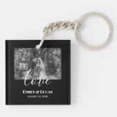 Black White Custom Weddenschap Foto Simple Elegant Sleutelhanger (Achterkant)