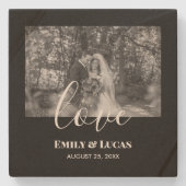 Black White Custom Weddenschap Foto Simple Elegant Stenen Onderzetter (Voorkant)