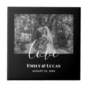 Black White Custom Weddenschap Foto Simple Elegant Tegeltje