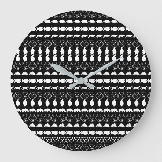 Black White Cute Animals Patroon Grote Klok (Voorkant)