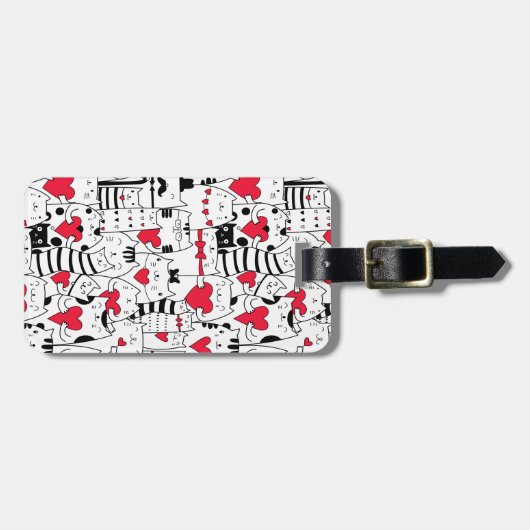 Black White Cute Cat Red Heart Bagagelabel (Voorkant horizontaal)