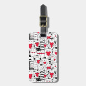 Black White Cute Cat Red Heart Bagagelabel (Voorkant verticaal)