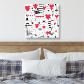 Black White Cute Cat Red Heart Canvas Afdruk (Insitu (Slaapkamer))