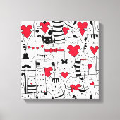Black White Cute Cat Red Heart Canvas Afdruk (Voorkant)