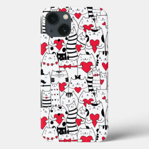 Black White Cute Cat Red Heart Case-Mate iPhone Case