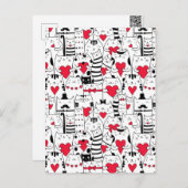Black White Cute Cat Red Heart Feestdagenkaart (Voorkant / Achterkant)