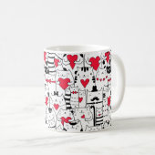 Black White Cute Cat Red Heart Koffiemok (Voorkant rechts)