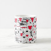 Black White Cute Cat Red Heart Koffiemok (Center)