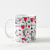 Black White Cute Cat Red Heart Koffiemok (Links)