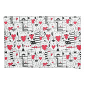 Black White Cute Cat Red Heart Kussensloop (Voorkant)