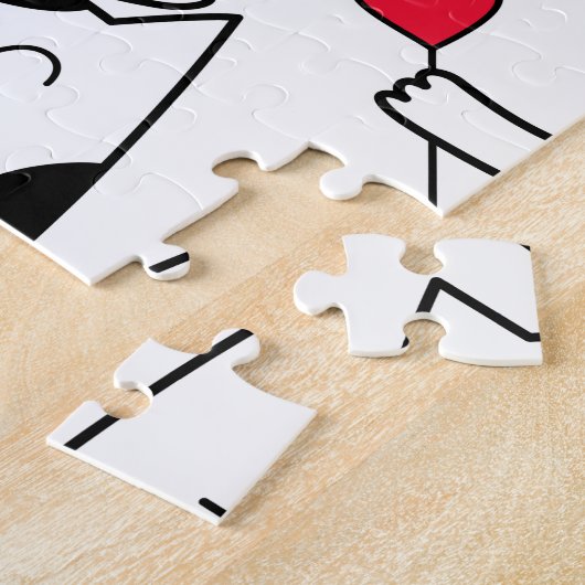 Black White Cute Cat Red Heart Legpuzzel (Zijkant)