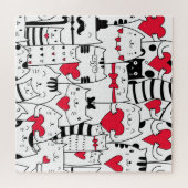 Black White Cute Cat Red Heart Legpuzzel (Horizontaal)
