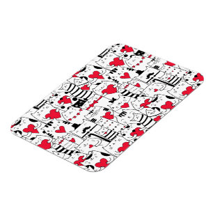 Black White Cute Cat Red Heart Magneet