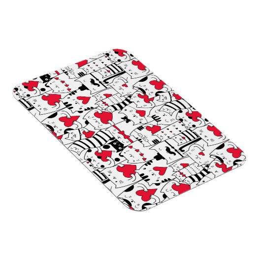 Black White Cute Cat Red Heart Magneet (Rechterzijde)