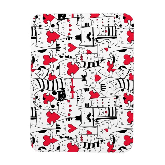Black White Cute Cat Red Heart Magneet (Verticaal)