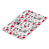 Black White Cute Cat Red Heart Magneet (Linkerzijde)