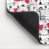 Black White Cute Cat Red Heart Muismat (Hoek)